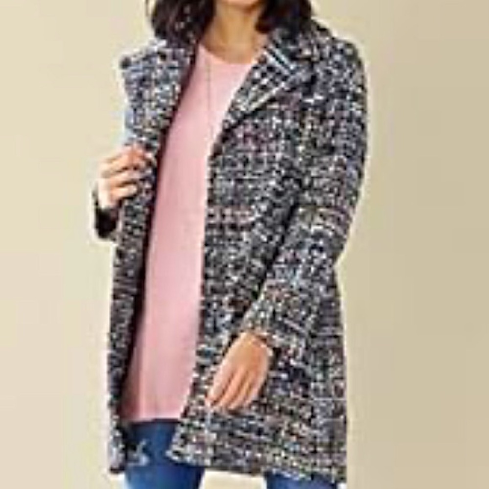 Coco + Carmen tweed with metallic fringed pocket blazer jacket sz s/m